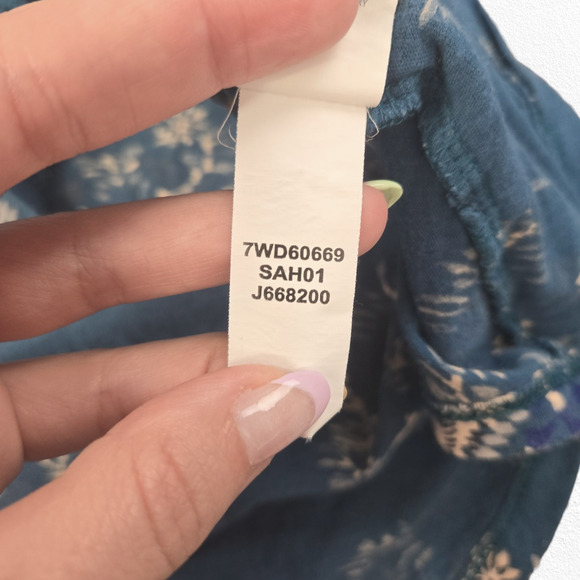 Y2K Lucky Brand Teal Blue Floral Peasant Blouse Boho Button Front Top Size Small - Picture 9 of 12